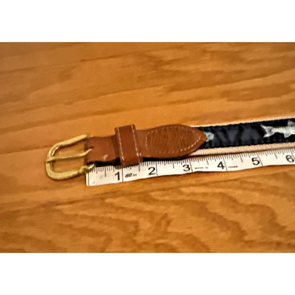 Zep-Pro Nylon Nautical sewn Shark Blue Brass Buckle Adjustable Belt Men's 42